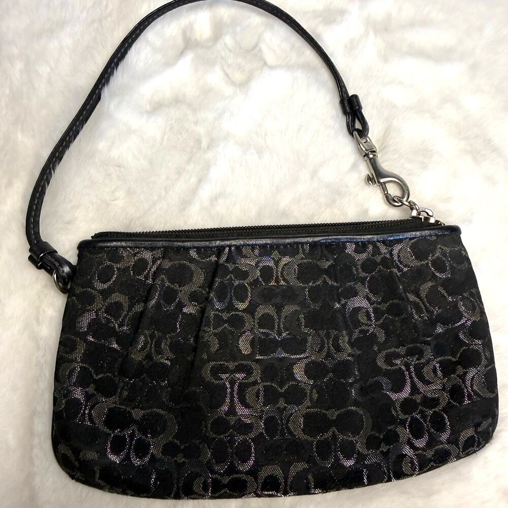 COACH Black Silver Canvas Wristlet